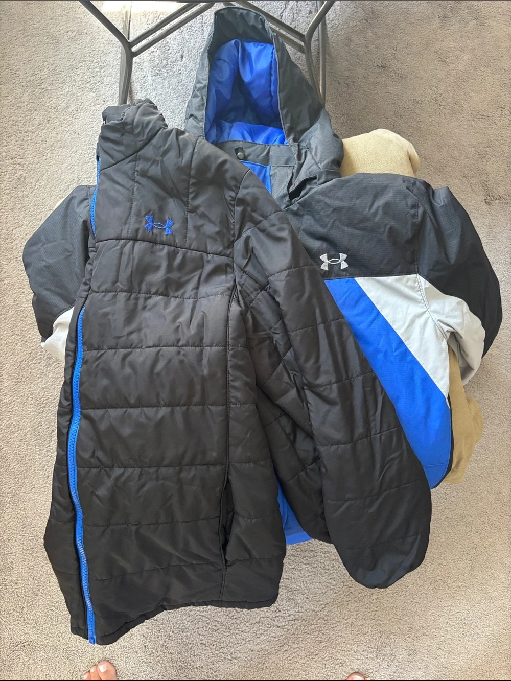 Under Armour Blue Black Gray Colorblock Hooded Jacket with Soft Shell insert